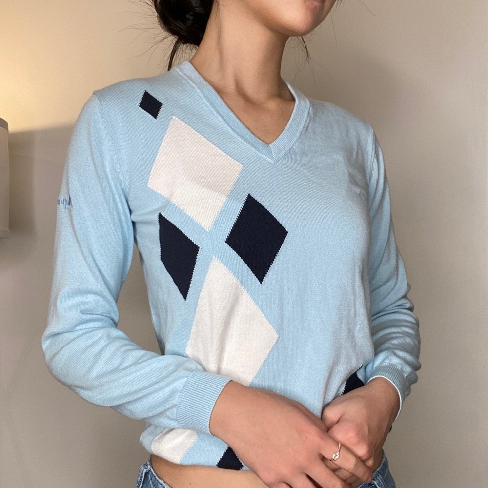 Blue geometric sweater
